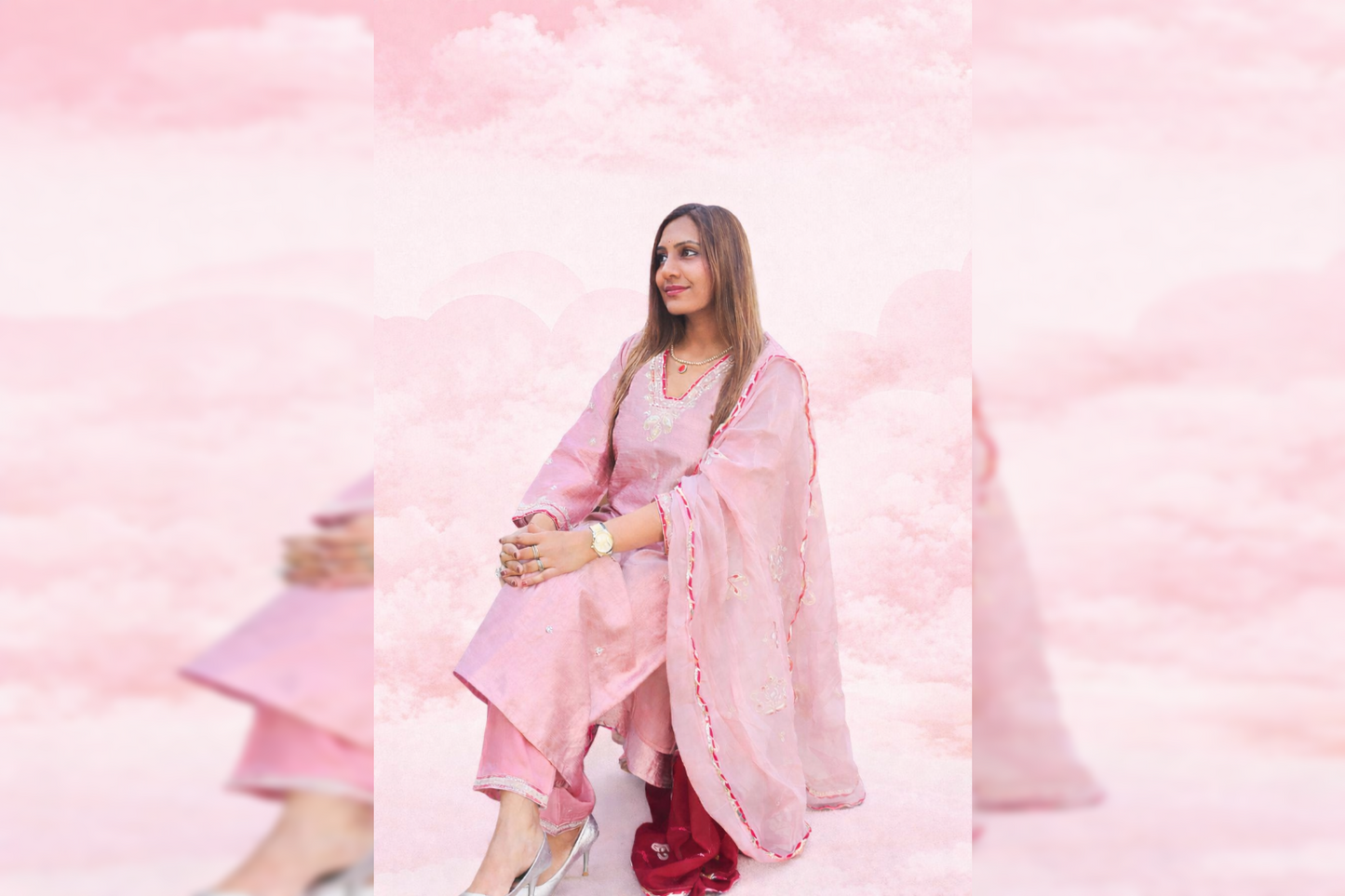 Blush Pink Elegant Suit Set with Organza Dupatta