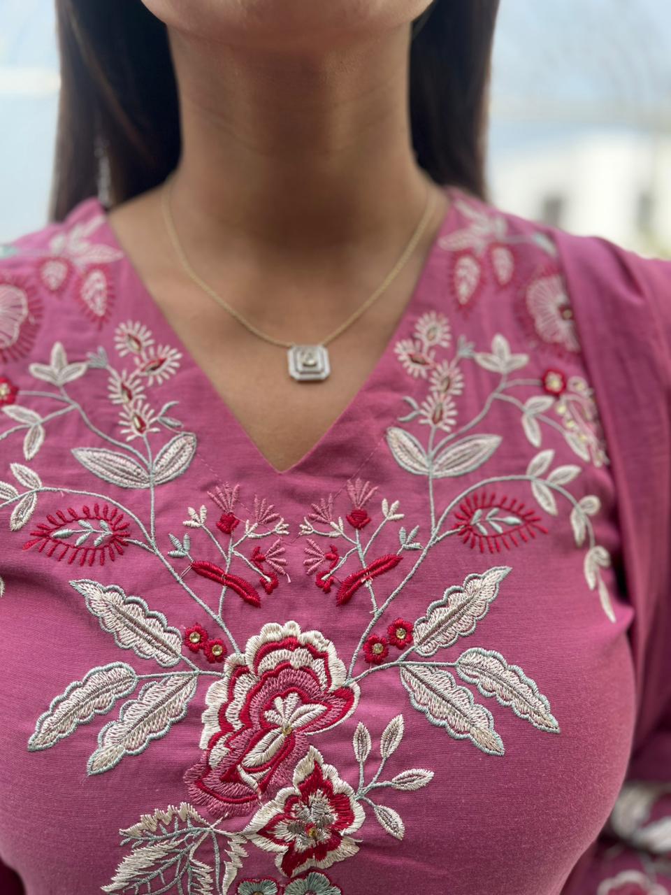 Rose Pink Embroidered Suit Set