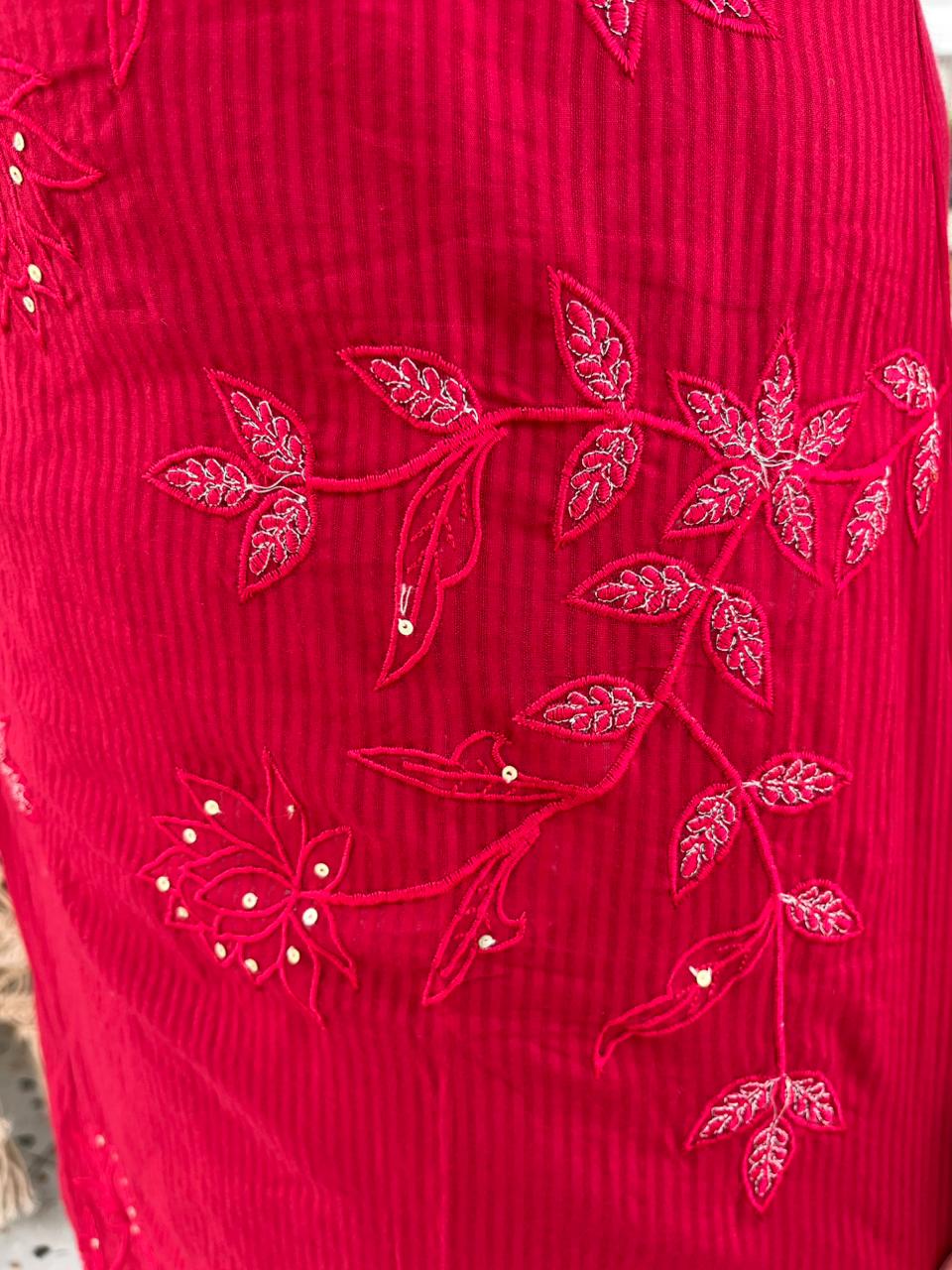 Elegant Red Embroidered Suit Set with Dupatta
