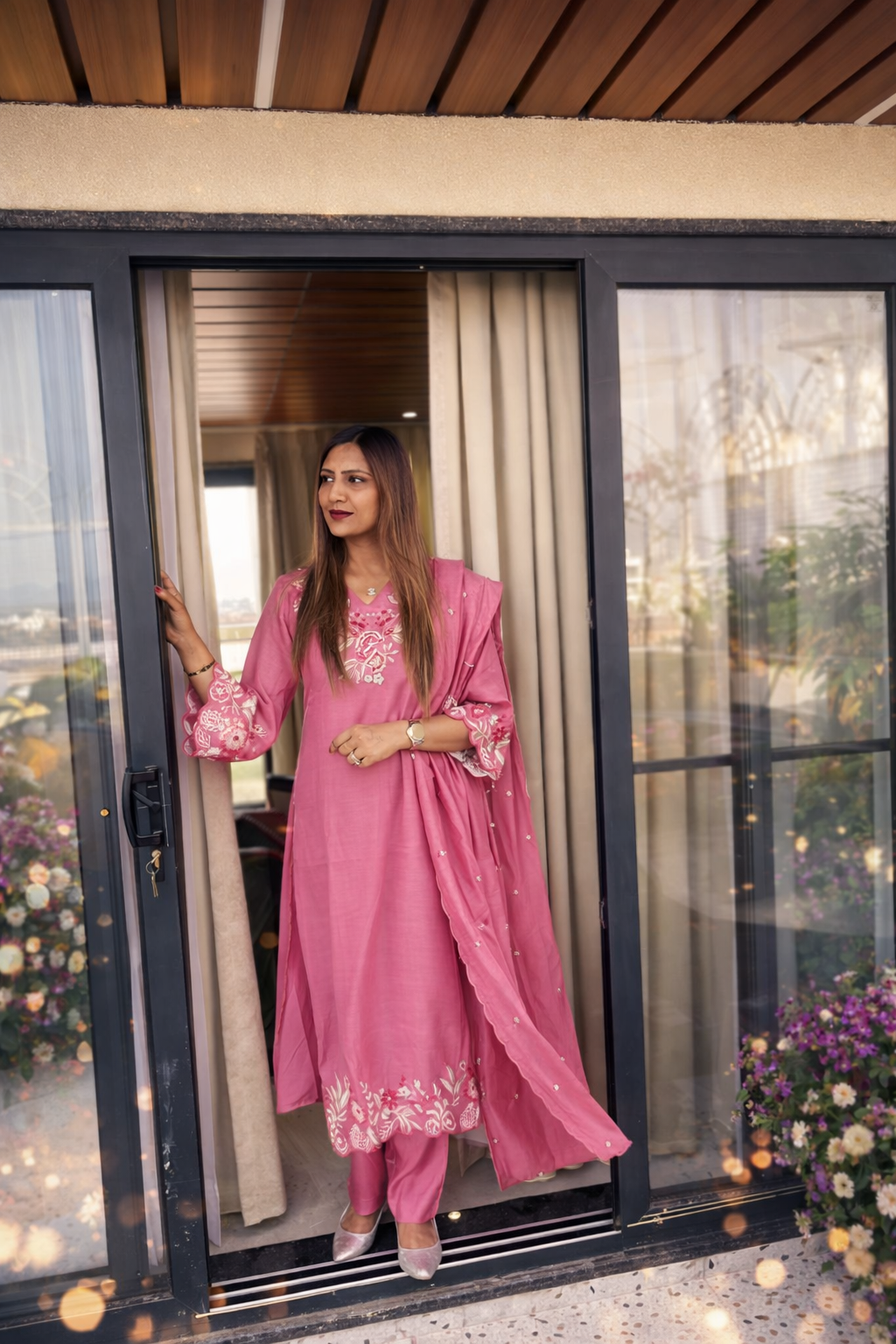 Rose Pink Embroidered Suit Set