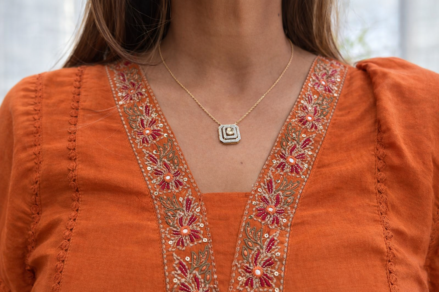 Burnt Orange Embroidered Kurta Set with Dupatta