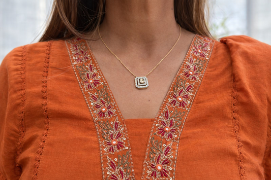 Burnt Orange Embroidered Kurta Set with Dupatta