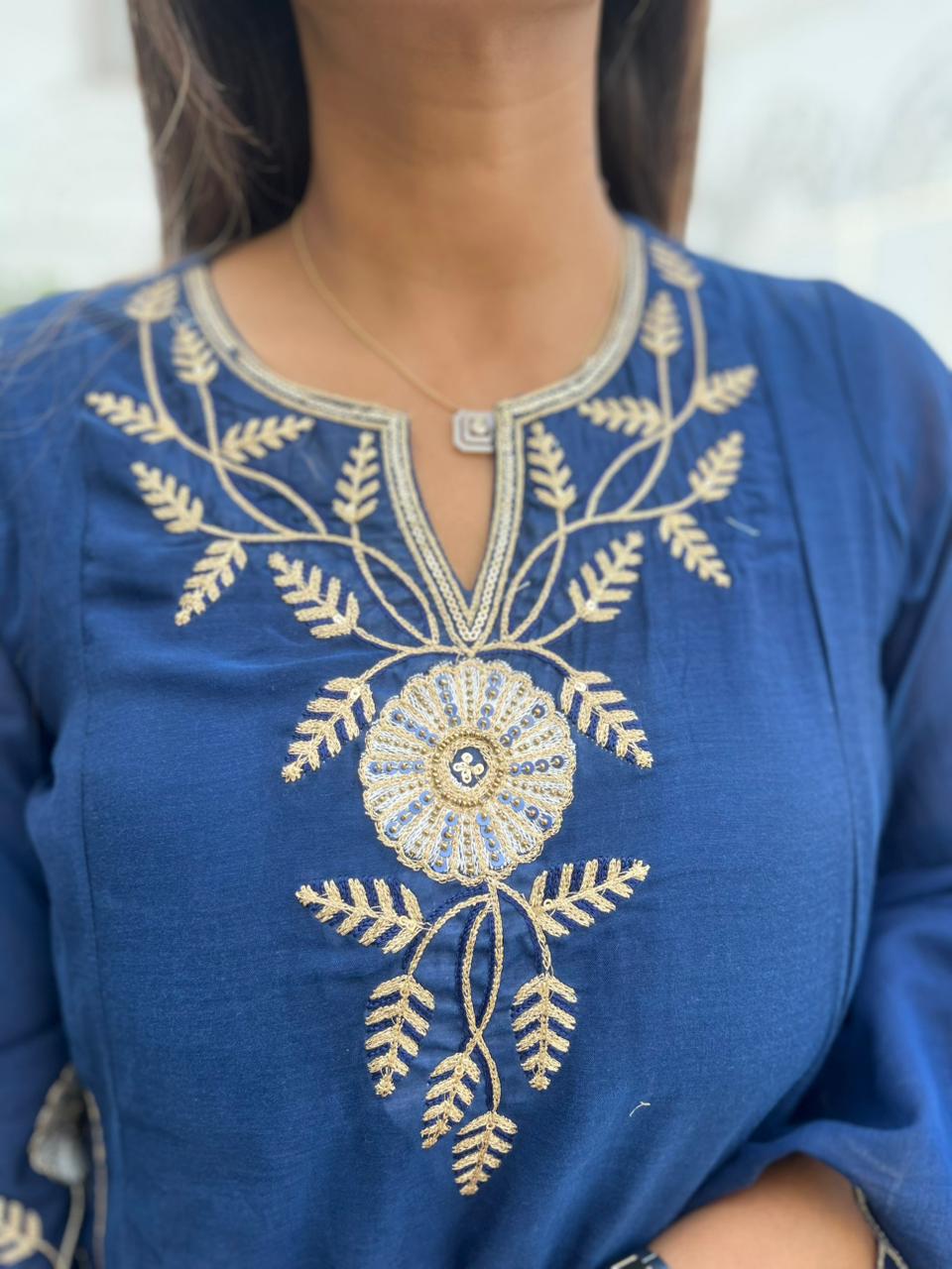 Navy Blue Embroidered Anarkali Suit Set