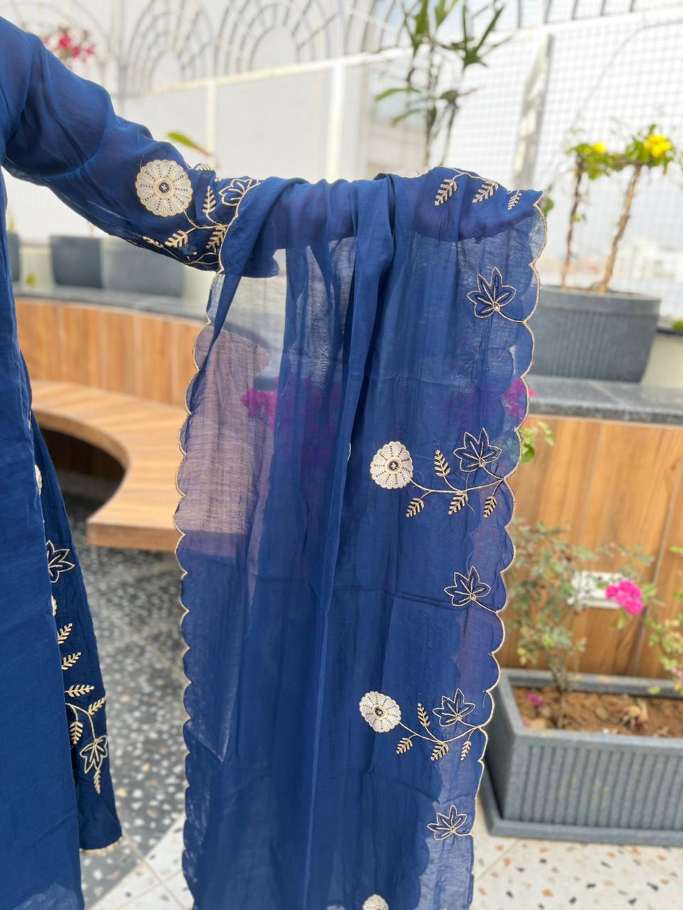 Navy Blue Embroidered Anarkali Suit Set