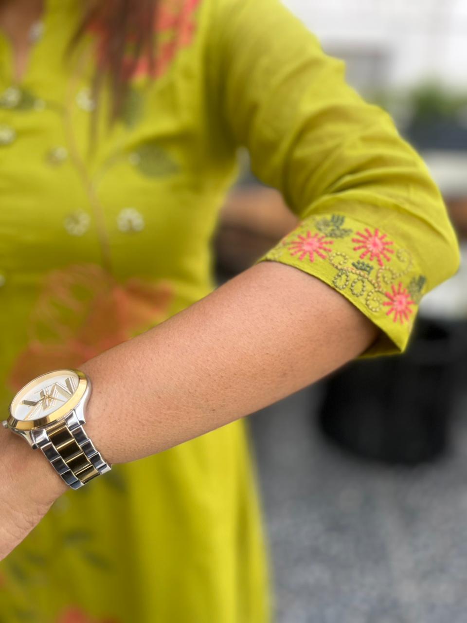 Lime Green Floral Suit Set with Dupatta
