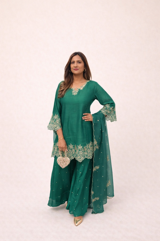 Emerald Green Embroidered Festive Suit Set