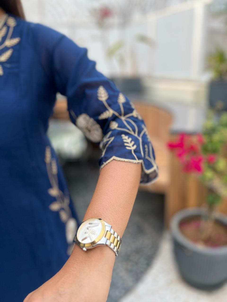 Navy Blue Embroidered Anarkali Suit Set